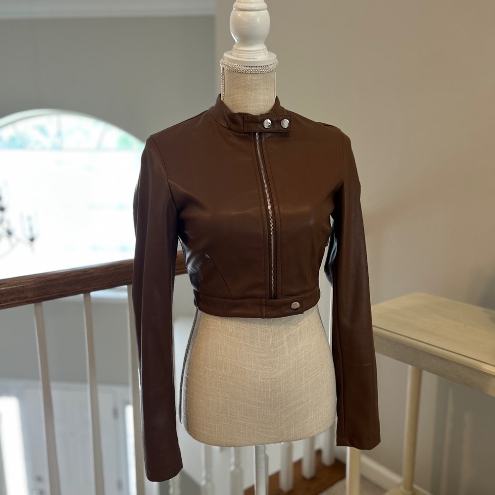 Vegan leather cropped jacket